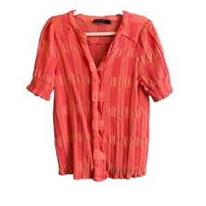 Doe & Rae Blouse Large Shirt Pink Short Sleeve Ruffle Top Boho Fairy Milkmaid